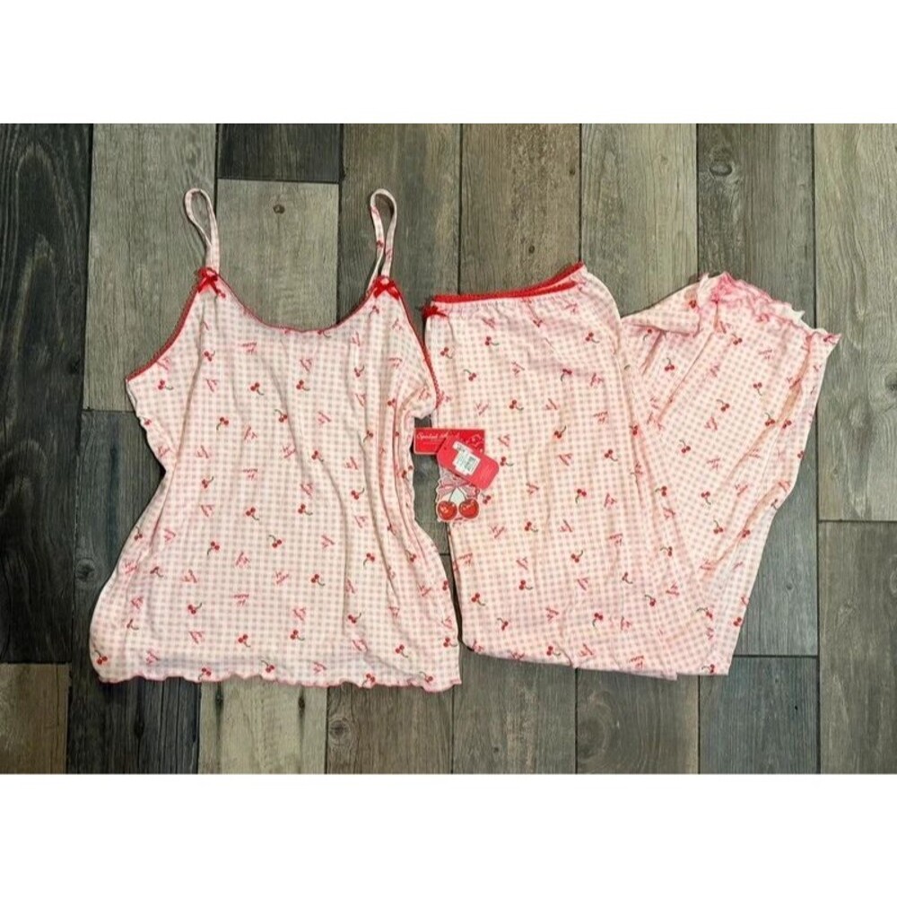 NWT Pink Gingham Cherry Be Mine Pajama Set Size XL